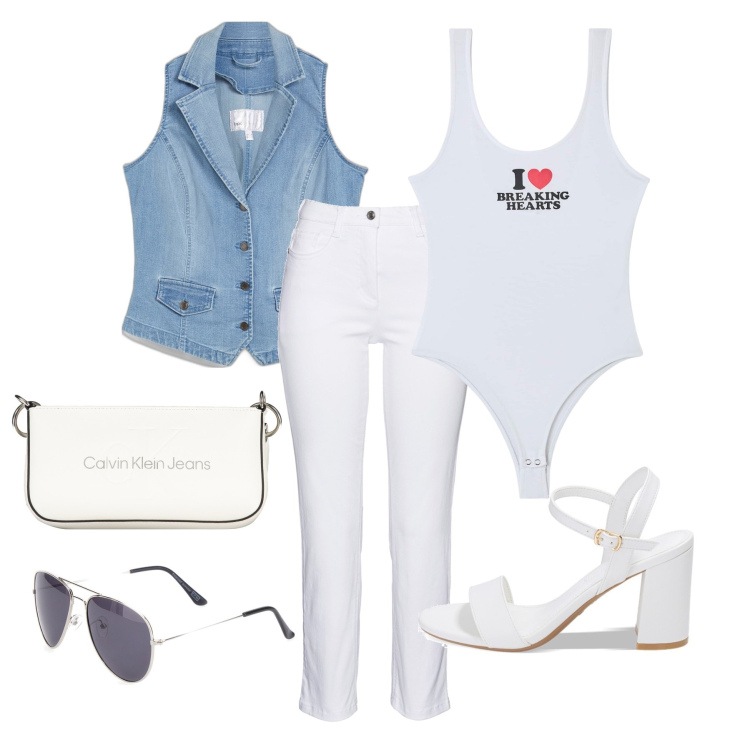 Outfit donna - Total look #1908860. Stile Casual per Tutti i giorni. Abbinamento con pantaloni, gilet, body, sandali col tacco, borse a spalla, occhiali da sole.