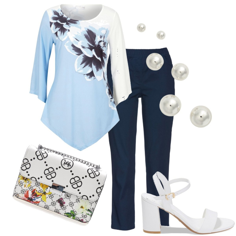 Outfit donna - La blusa a tovagliolo. Stile Bon Ton per Serata fuori. Abbinamento con pantaloni, maglieria, sandali col tacco, orecchini, borse a tracolla.