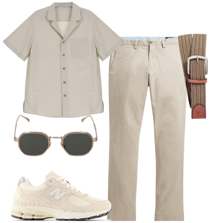 Outfit uomo - City. Stile Urban per Tutti i giorni. Abbinamento con sneakers, camicie a manica corta, pantaloni, cinture, occhiali da sole.