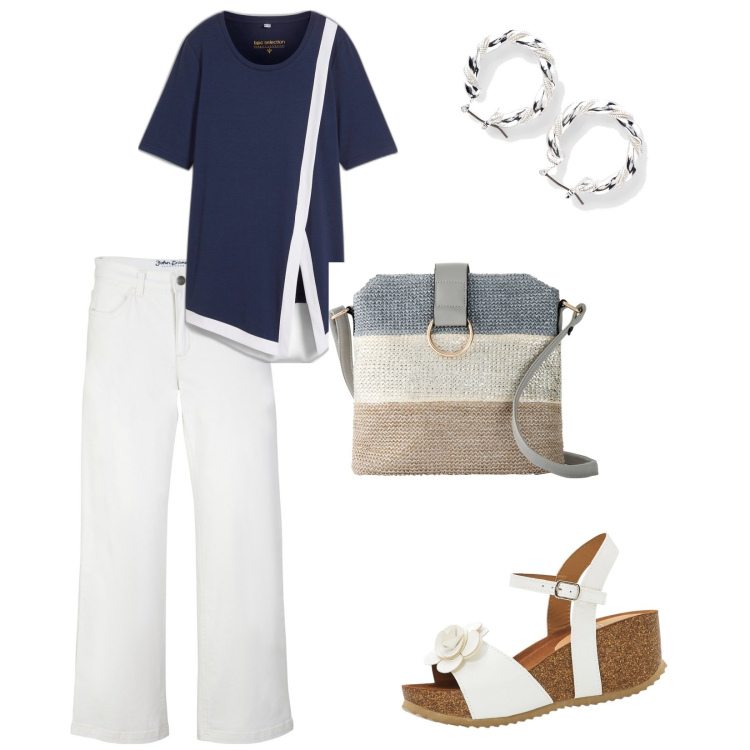 Outfit donna - Total look #1908928. Abbinamento con sandali, orecchini, maglieria, jeans, borse a tracolla.