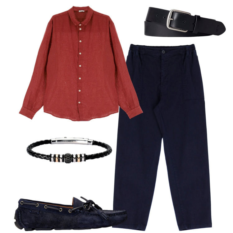 Outfit uomo - Trendy. Stile Trendy per Tutti i giorni. Abbinamento con braccialetti, pantaloni, camicie, scarpe stringate, cinture.