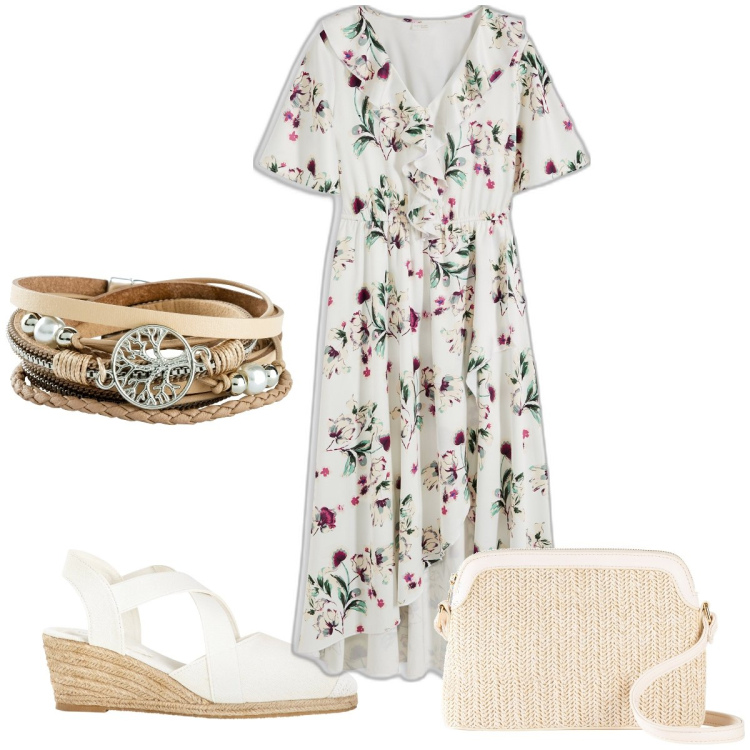 Outfit donna - Total look #1909092. Stile Romantica per Tutti i giorni. Abbinamento con braccialetti, borse a tracolla, vestiti, sandali.