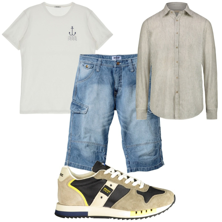 Outfit uomo - Total look #1909109. Stile Casual per Tutti i giorni. Abbinamento con bermuda, t-shirt, sneakers, camicie.