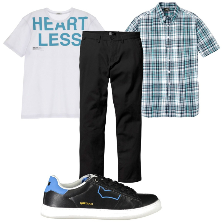 Outfit uomo - Total look #1909116. Stile Casual per Tutti i giorni. Abbinamento con pantaloni chino, camicie a manica corta, t-shirt, sneakers.