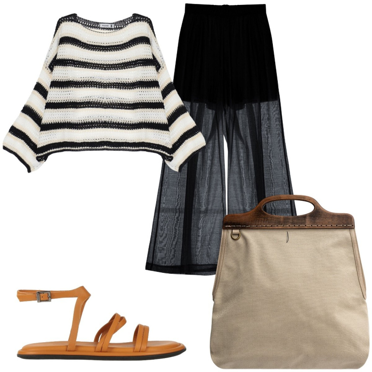 Outfit donna - Total look #1909161. Stile Minimal per Tutti i giorni. Abbinamento con sandali in pelle, pullovers, pantaloni, borse a tracolla.