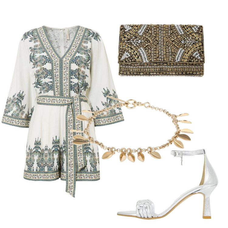 Outfit donna - Total look #1909175. Stile Etnico per Serata fuori. Abbinamento con tute, décolleté, pochette, braccialetti.