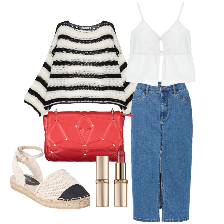 Outfit donna - Ghost outfitter - luglio. Stile Casual chic per Tutti i giorni. Abbinamento con gonne lunghe, rossetti, espadrillas, canottiere, pullovers, borse a tracolla.