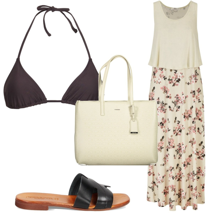 Outfit donna - Total look #1909279. Stile Trendy per Mare. Abbinamento con vestiti lunghi, sandali, bikini, borse a spalla.