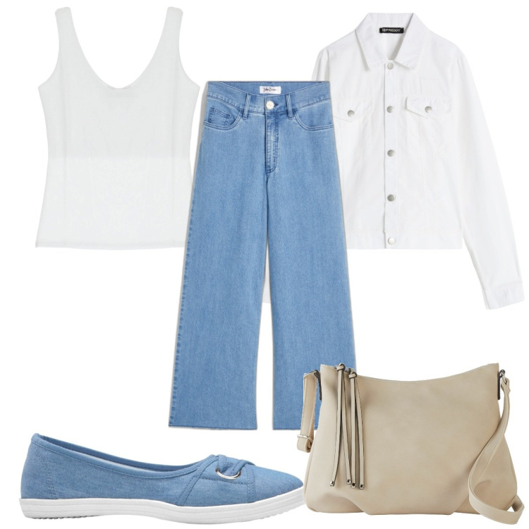 Outfit donna - Total look #1909298. Stile Trendy per Tutti i giorni. Abbinamento con jeans, ballerine, borse a tracolla, blazer, top.