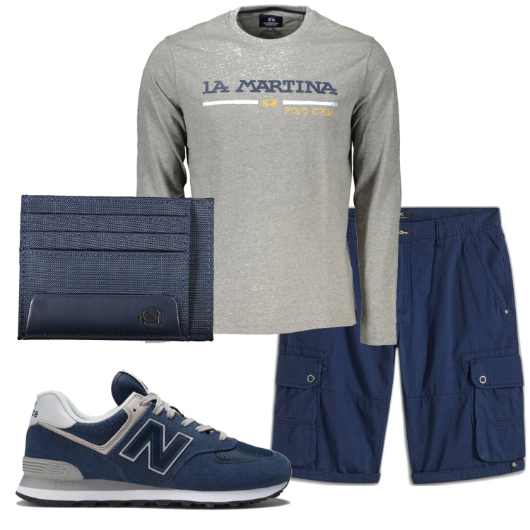 Outfit uomo - Total look #1909311. Stile Casual per Tutti i giorni. Abbinamento con bermuda, sneakers, t-shirt, portafogli.