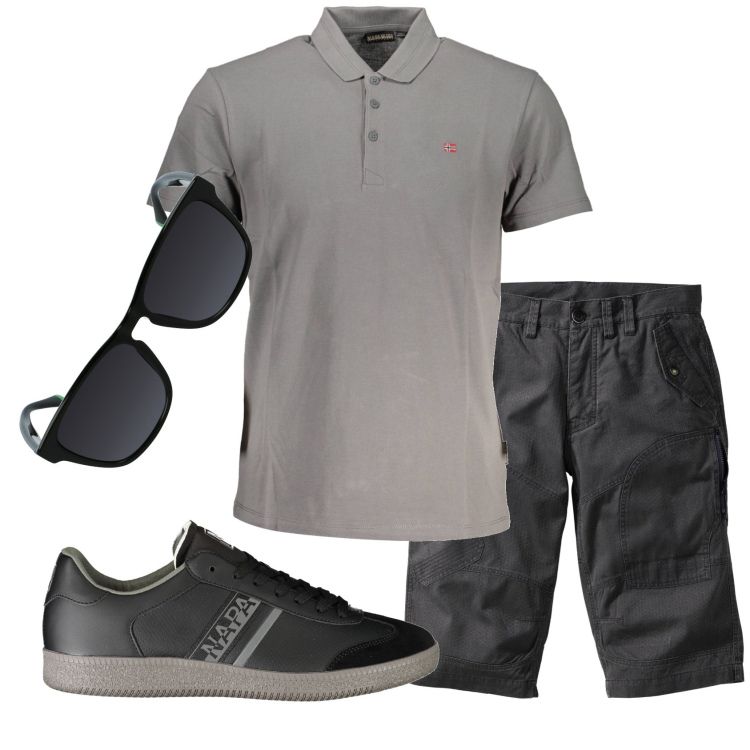 Outfit uomo - Total look #1909319. Stile Casual per Tutti i giorni. Abbinamento con bermuda, occhiali da sole, sneakers, polo.
