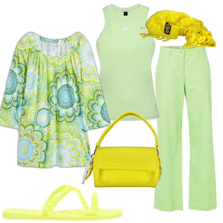 Outfit donna - Total look #1909424. Stile Casual per Mare. Abbinamento con maglieria, pantaloni, canottiere, borse a spalla, ciabatte, sciarpe.