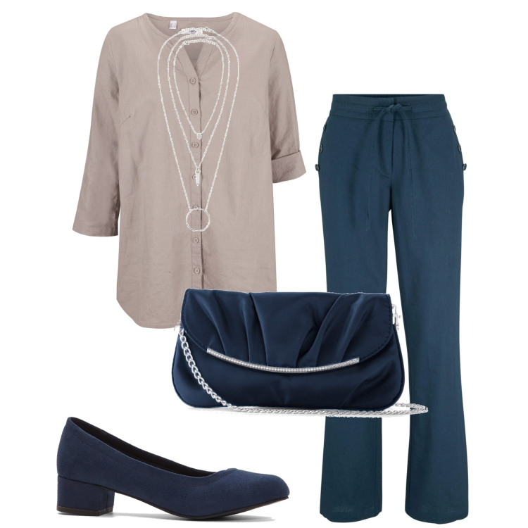 Outfit donna - Bonprix. Stile Casual chic per Serata fuori. Abbinamento con camicie, ciondoli, pochette, pantaloni, décolleté.
