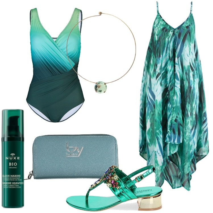 Outfit donna - Must have Party Chic. Stile Chic per Serata fuori. Abbinamento con vestiti da spiaggia, costumi interi, correttori, ciabatte, ciondoli, portafogli.