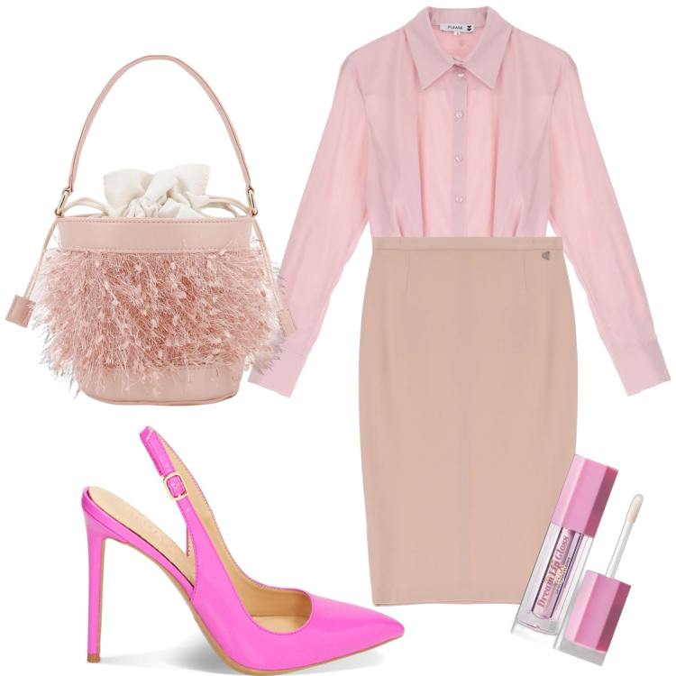 Outfit donna - Rosa. Stile Bon Ton per Serata fuori. Abbinamento con gloss, camicie, décolleté, gonne, borse a secchiello.