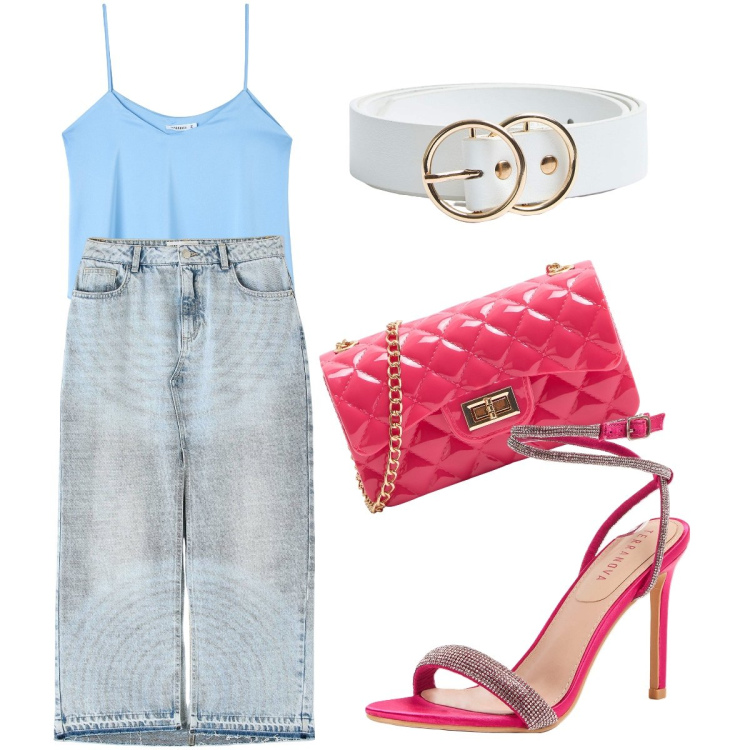 Outfit donna - Sandali gioiello. Stile Glamour per Serata fuori. Abbinamento con borse a tracolla, gonne lunghe, sandali col tacco, top, cinture.