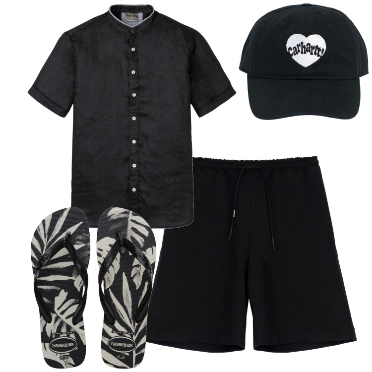 Outfit uomo - Al mare. Stile Casual per Mare. Abbinamento con camicie a manica corta, bermuda, sandali, cappelli.