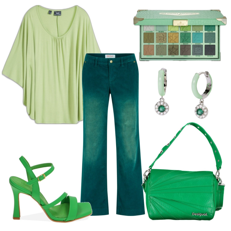 Outfit donna - Total look #1909592. Stile Casual chic per Ufficio. Abbinamento con pantaloni, maglieria, ombretti, orecchini, sandali col tacco, borse a spalla.