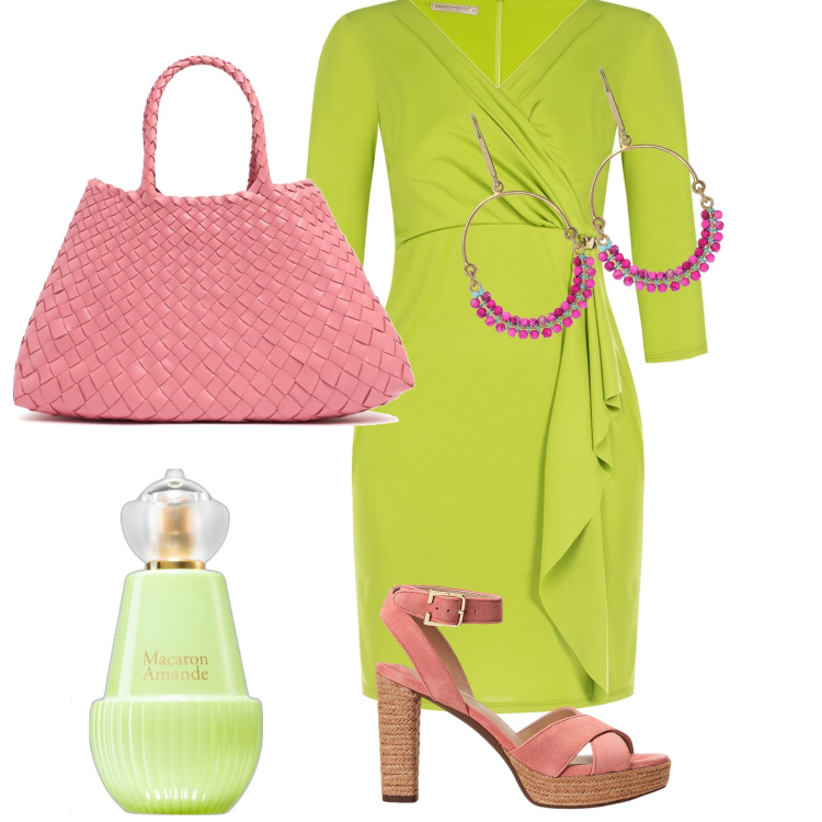 Outfit donna - Bantoa Sales. Stile Chic per Cerimonia. Abbinamento con profumi, vestiti midi/longuette, sandali col tacco, orecchini, borse a mano.