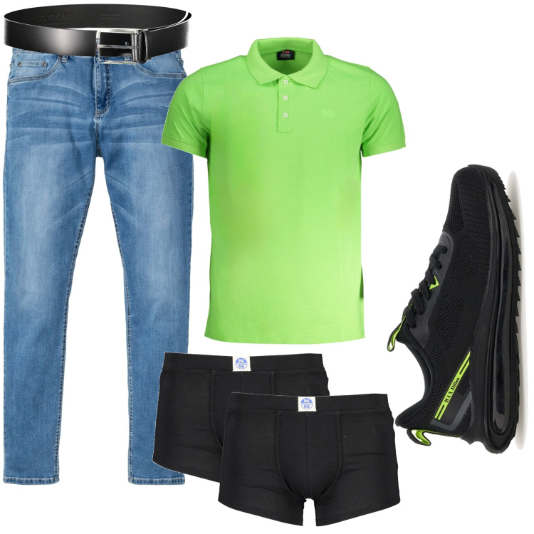 Outfit uomo - Total look #1909690. Stile Casual per Tutti i giorni. Abbinamento con jeans, polo, sneakers, boxer, cinture.
