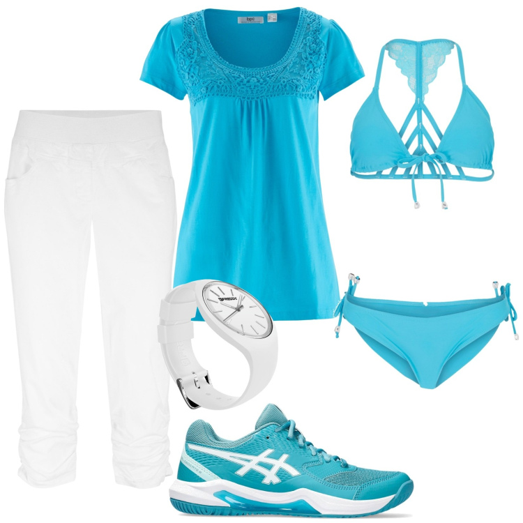 Outfit donna - Total look #1909721. Stile Casual per Mare. Abbinamento con maglieria, pantaloni, bikini, orologi, sneakers.