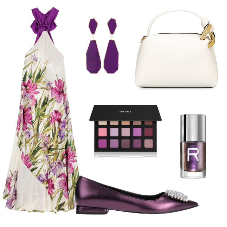 Outfit donna - Violet. Stile Romantica per Tutti i giorni. Abbinamento con ballerine, ombretti, smalti, vestiti lunghi, orecchini, borse a mano.