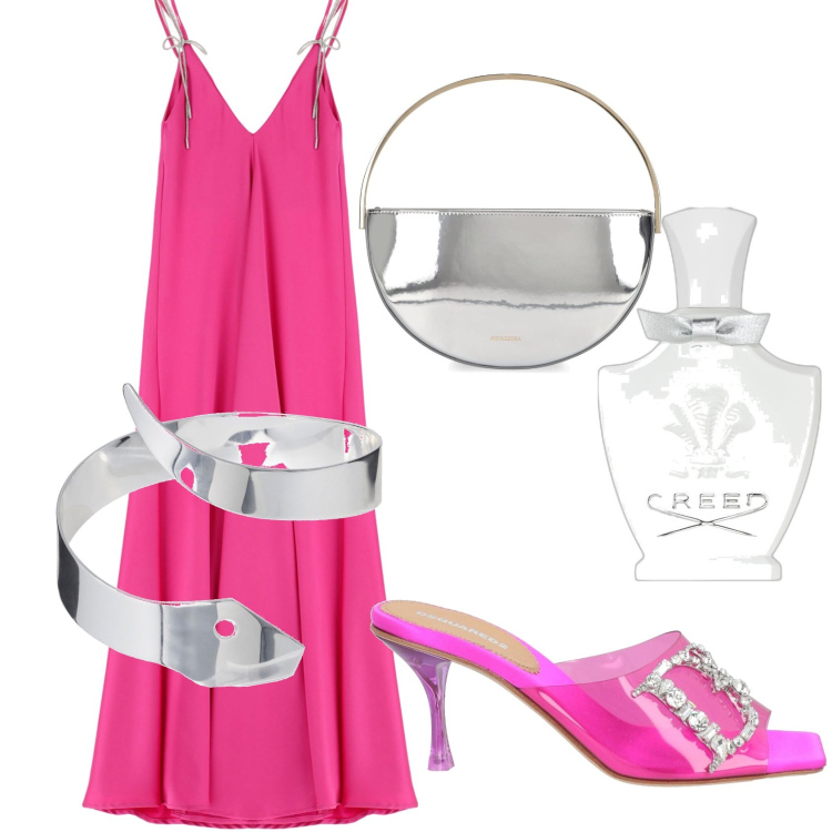 Outfit donna - Luna d\'argento. Stile Chic per Mare. Abbinamento con sandali in pelle, profumi, vestiti lunghi, braccialetti, pochette.