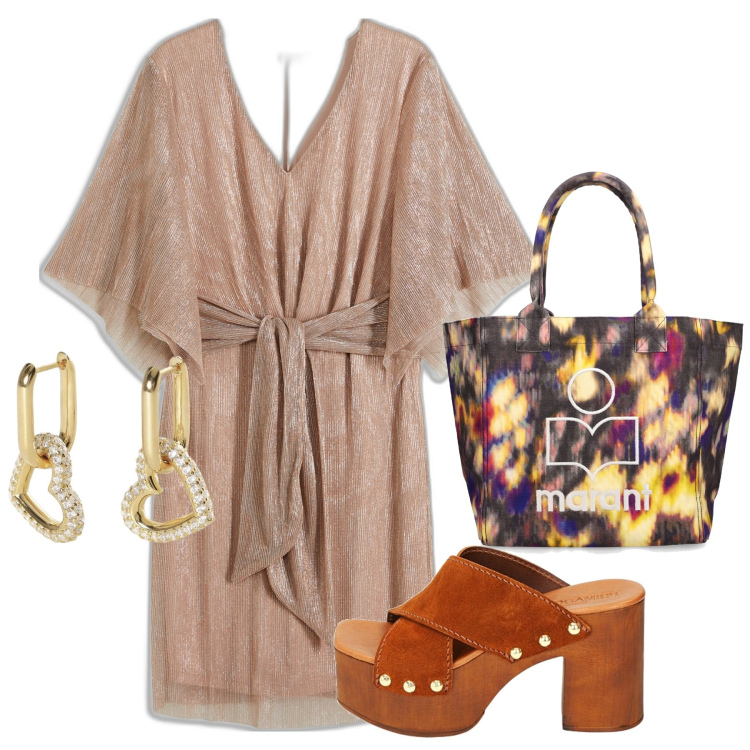 Outfit donna - Must have - l\'abito kimono. Stile Chic per Tutti i giorni. Abbinamento con vestiti, orecchini, sandali col tacco, shopping bag.