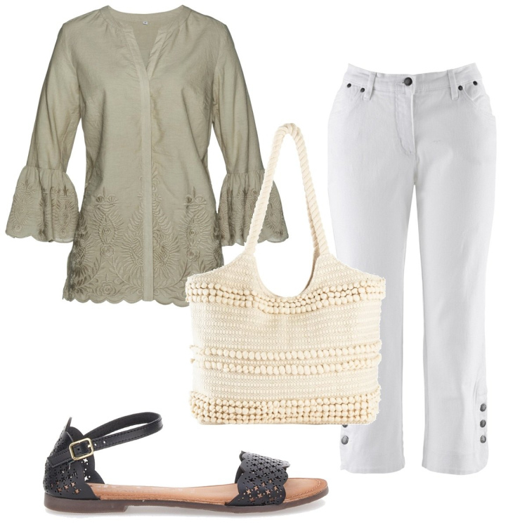 Outfit donna - Total look #1909793. Stile Etnico per Tutti i giorni. Abbinamento con shopping bag, vestiti lunghi, jeans, sandali in pelle.