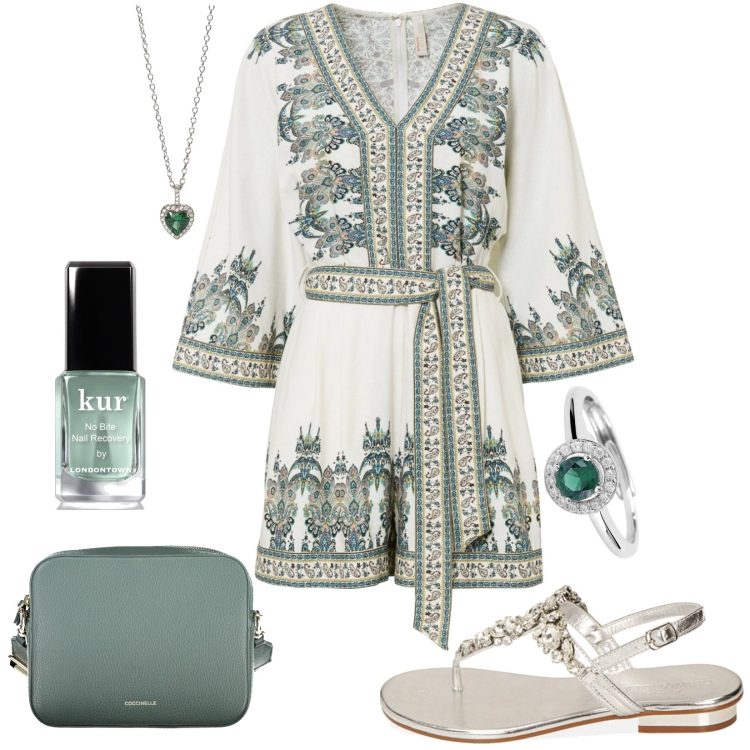 Outfit donna - Matrimonio al mare. Stile Chic per Tutti i giorni. look ideale per Tall. Abbinamento con tute, smalti, anelli, ciondoli, ciabatte, borse a tracolla.