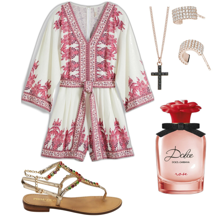 Outfit donna - Bellezza femminile. Stile Chic per Tutti i giorni. Abbinamento con tute, profumi, orecchini, collane, ciabatte.