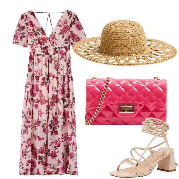 Outfit donna - Total look #1909925. Stile Romantica per Serata fuori. Abbinamento con borse a tracolla, vestiti, sandali alla schiava, cappelli.