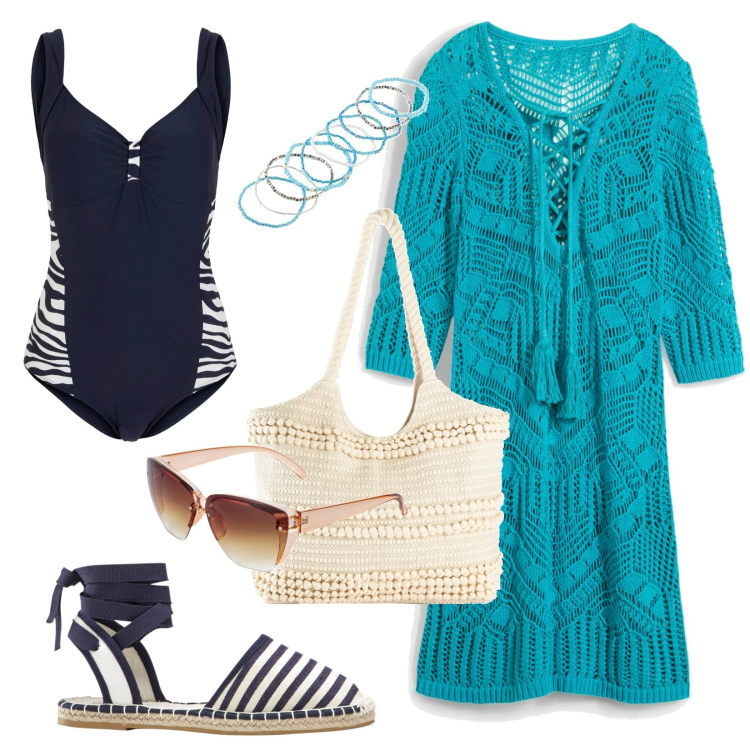 Outfit donna - Al mare con zebra & color. Stile Casual per Mare. Abbinamento con costumi interi, vestiti da spiaggia, espadrillas, shopping bag, braccialetti, occhiali da sole.