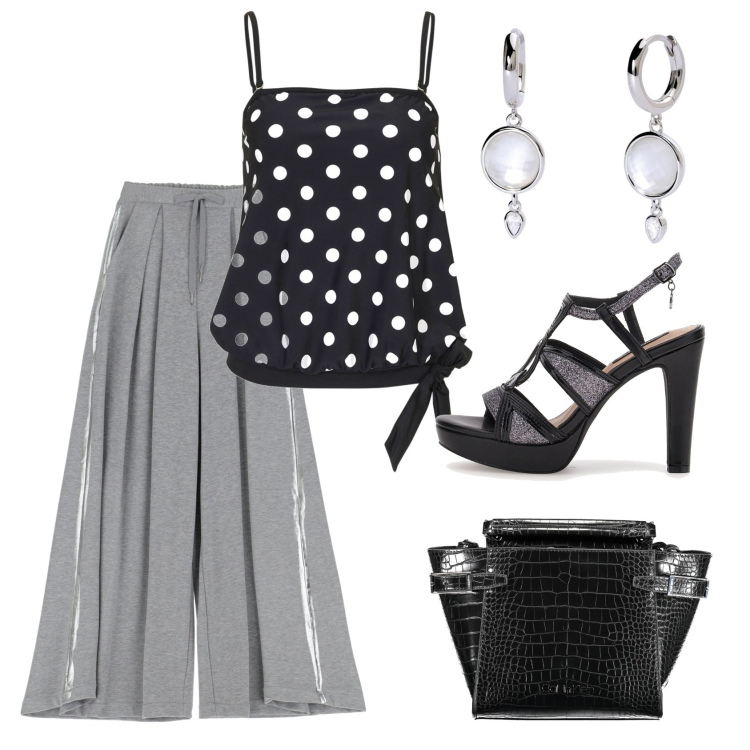 Outfit donna - Total look #1910094. Stile Chic per Cerimonia. Abbinamento con top, orecchini, pantaloni a palazzo, sandali, borse a spalla.