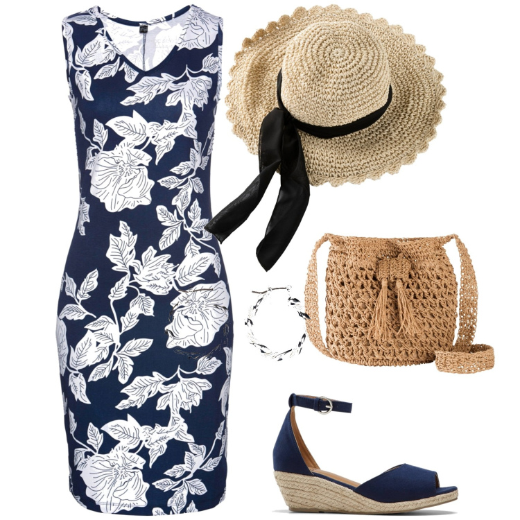 Outfit donna - Travel town. Stile Romantica per Tutti i giorni. Abbinamento con orecchini, cappelli, vestiti, borse a tracolla, sandali.