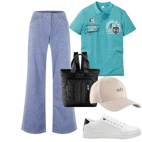 Outfit donna - Casual con Bonprix. Stile Casual per Tutti i giorni. Abbinamento con cappelli con visiera, sneakers, pantaloni, polo, zaini.