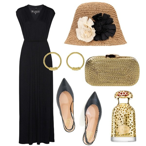 Outfit donna - Il cappellino con i fiori. Stile Romantica per Cerimonia. Abbinamento con vestiti lunghi, profumi, clutch, ballerine, cappelli, orecchini.