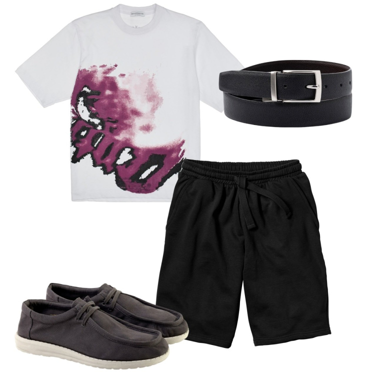 Outfit uomo - Urban. Stile Urban per Tutti i giorni. Abbinamento con bermuda, cinture, t-shirt, scarpe stringate.