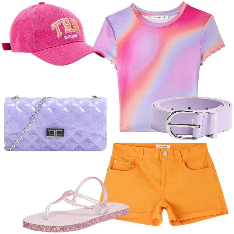 Outfit donna - Terranova - Colorful Summer Sale. Stile Urban per Tutti i giorni. Abbinamento con sandali, borse a tracolla, t-shirt, shorts, cappelli, cinture.