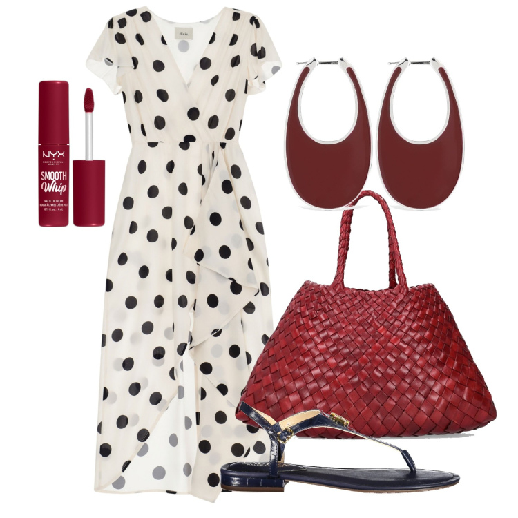 Outfit donna - Magari col toupèe. Stile Chic per Tutti i giorni. Abbinamento con rossetti, vestiti lunghi, borse a mano, infradito, orecchini.