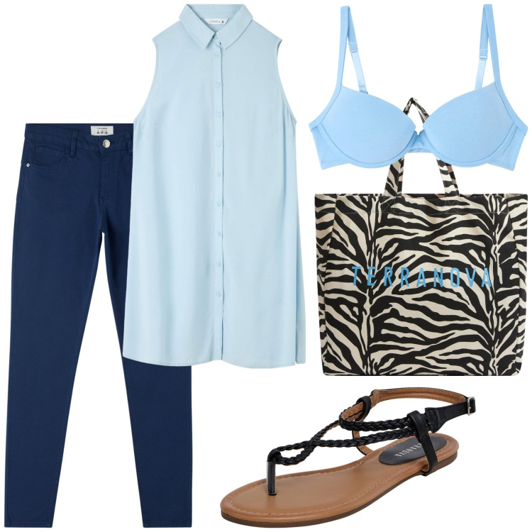 Outfit donna - Total look #1910542. Stile Casual per Tutti i giorni. Abbinamento con ciabatte, borse tote, camicie, pantaloni, reggiseni push-up.