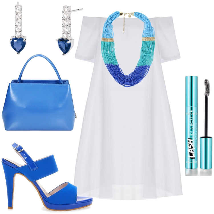 Outfit donna - Total look #1910584. Stile Casual chic per Serata fuori. Abbinamento con mascara, orecchini, vestiti corti, borse a mano, collane, sandali col tacco.