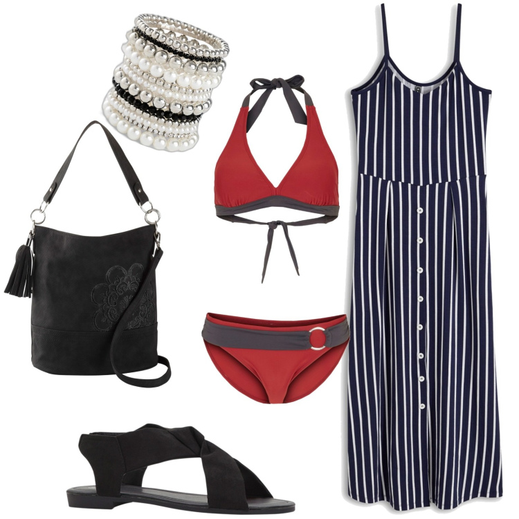 Outfit donna - Total look #1910586. Stile Casual per Tutti i giorni. Abbinamento con borse a mano, sandali, braccialetti, vestiti midi/longuette, bikini.