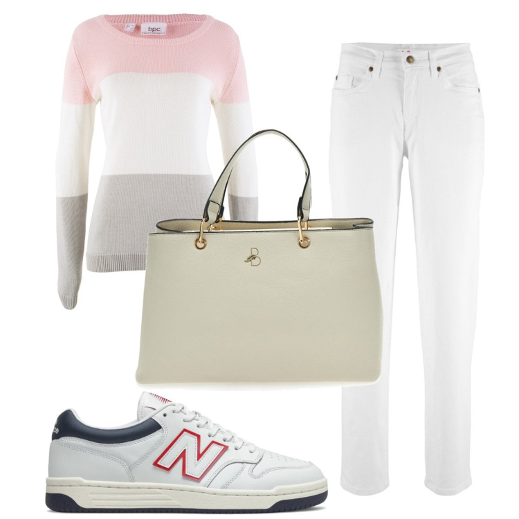 Outfit donna - Total look #1910621. Stile Basic per Tutti i giorni. Abbinamento con maglieria, jeans mom, sneakers, borse a mano.