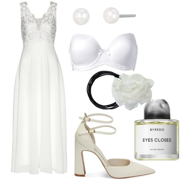 Outfit donna - Bonprix la sposa. Stile Romantica per Cerimonia. Abbinamento con reggiseni, vestiti, profumi, orecchini, décolleté, collane.