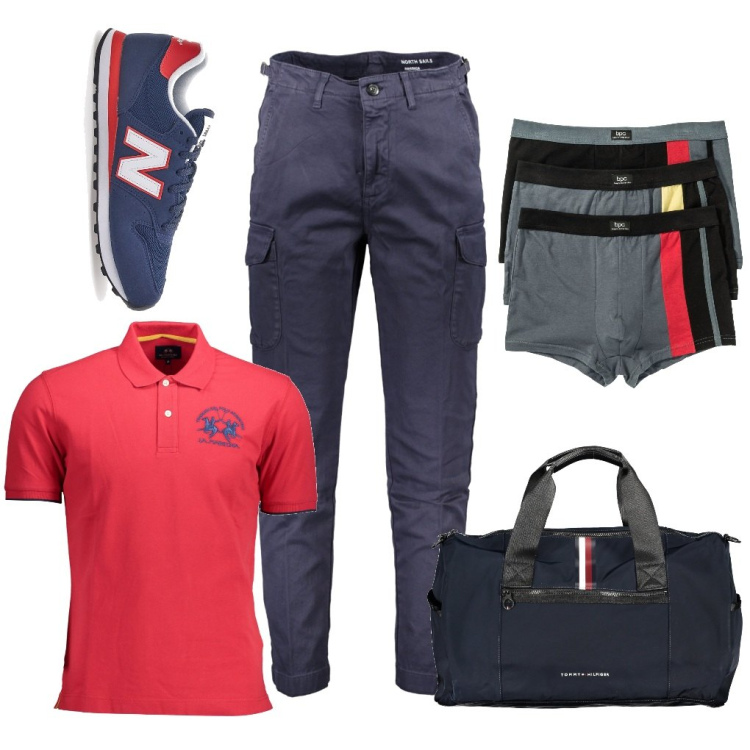 Outfit uomo - Fabio: weekend. Stile Urban per Tutti i giorni. Abbinamento con boxer, pantaloni, sneakers, polo, borse sportive.