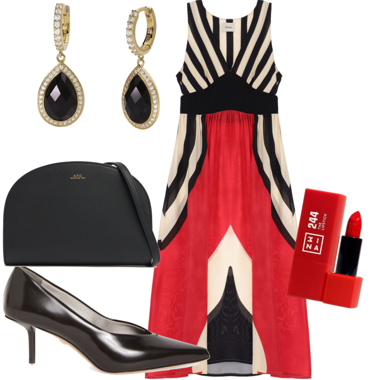 Outfit donna - L abito scenografico. Stile Glamour per Serata fuori. Abbinamento con rossetti, orecchini, vestiti lunghi, clutch, décolleté.