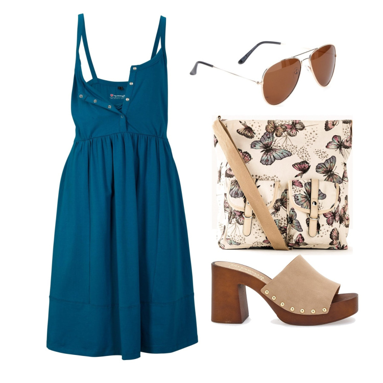 Outfit donna - Ghost outfitter - luglio. Stile Trendy per Tutti i giorni. Abbinamento con borse a tracolla, vestiti, zoccoli, occhiali da sole.