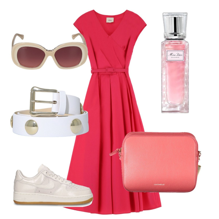 Outfit donna - Total look #1910900. Stile Casual per Tutti i giorni. Abbinamento con profumi, cinture, vestiti lunghi, sneakers, occhiali da sole, borse a tracolla.