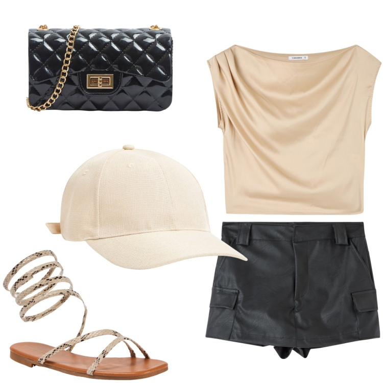 Outfit donna - Short per l\'estate. Stile Casual per Tutti i giorni. look ideale per Petite. Abbinamento con cappelli, borse a tracolla, bluse, minigonne, sandali.